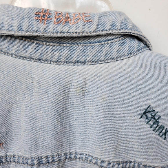 PAC SUN - Y2K Embroidery Sayings Jean Jacket with Pockets Large - Picture 10 of 16